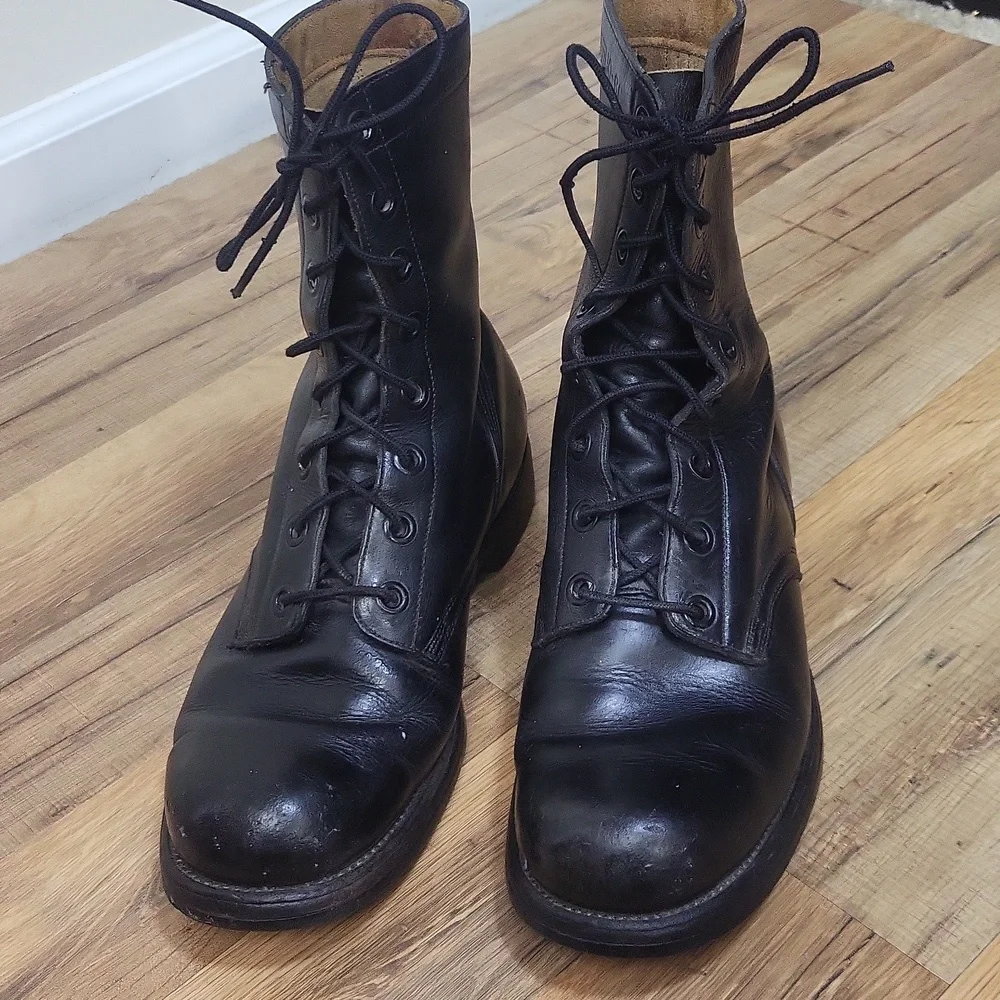 Vintage BF GOODRICH Black Steel Toe Laced Goodyear Heel Combat Boots - 8W - Picture 2 of 16